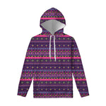 Purple Native Tribal Pattern Print Pullover Hoodie