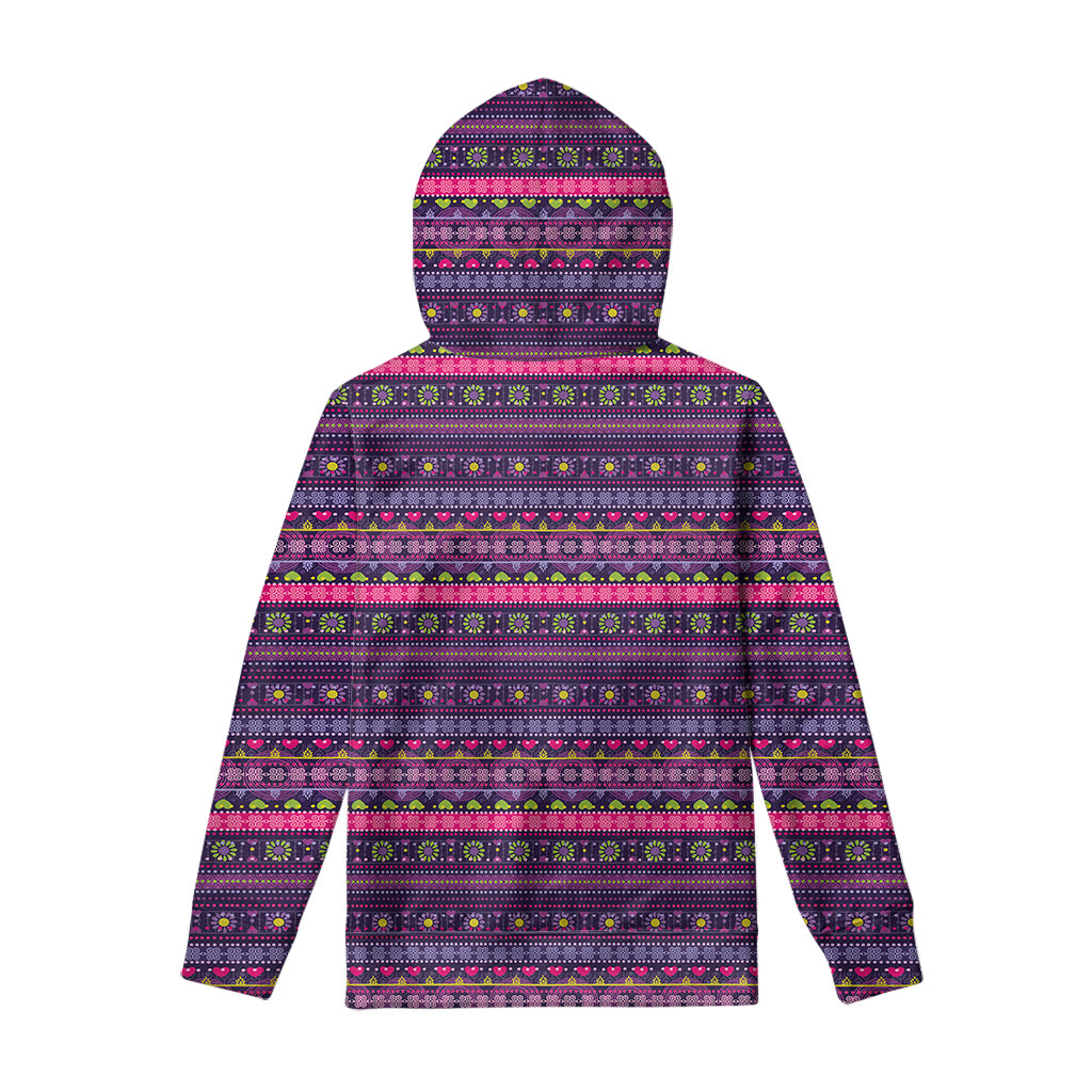 Purple Native Tribal Pattern Print Pullover Hoodie