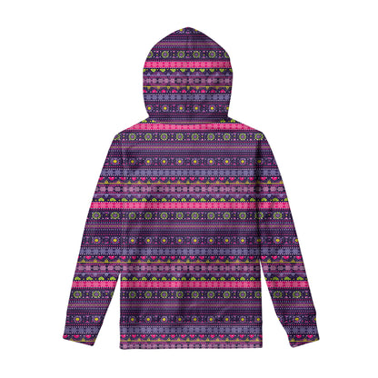 Purple Native Tribal Pattern Print Pullover Hoodie