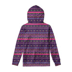 Purple Native Tribal Pattern Print Pullover Hoodie