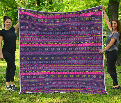 Purple Native Tribal Pattern Print Quilt
