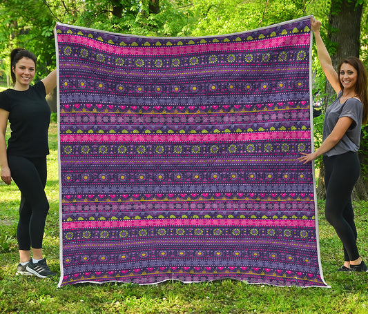 Purple Native Tribal Pattern Print Quilt