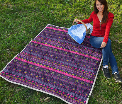 Purple Native Tribal Pattern Print Quilt