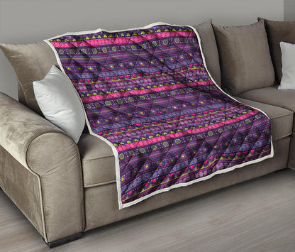 Purple Native Tribal Pattern Print Quilt