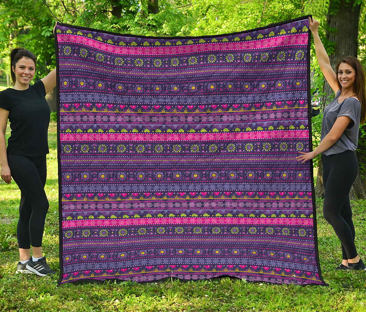 Purple Native Tribal Pattern Print Quilt