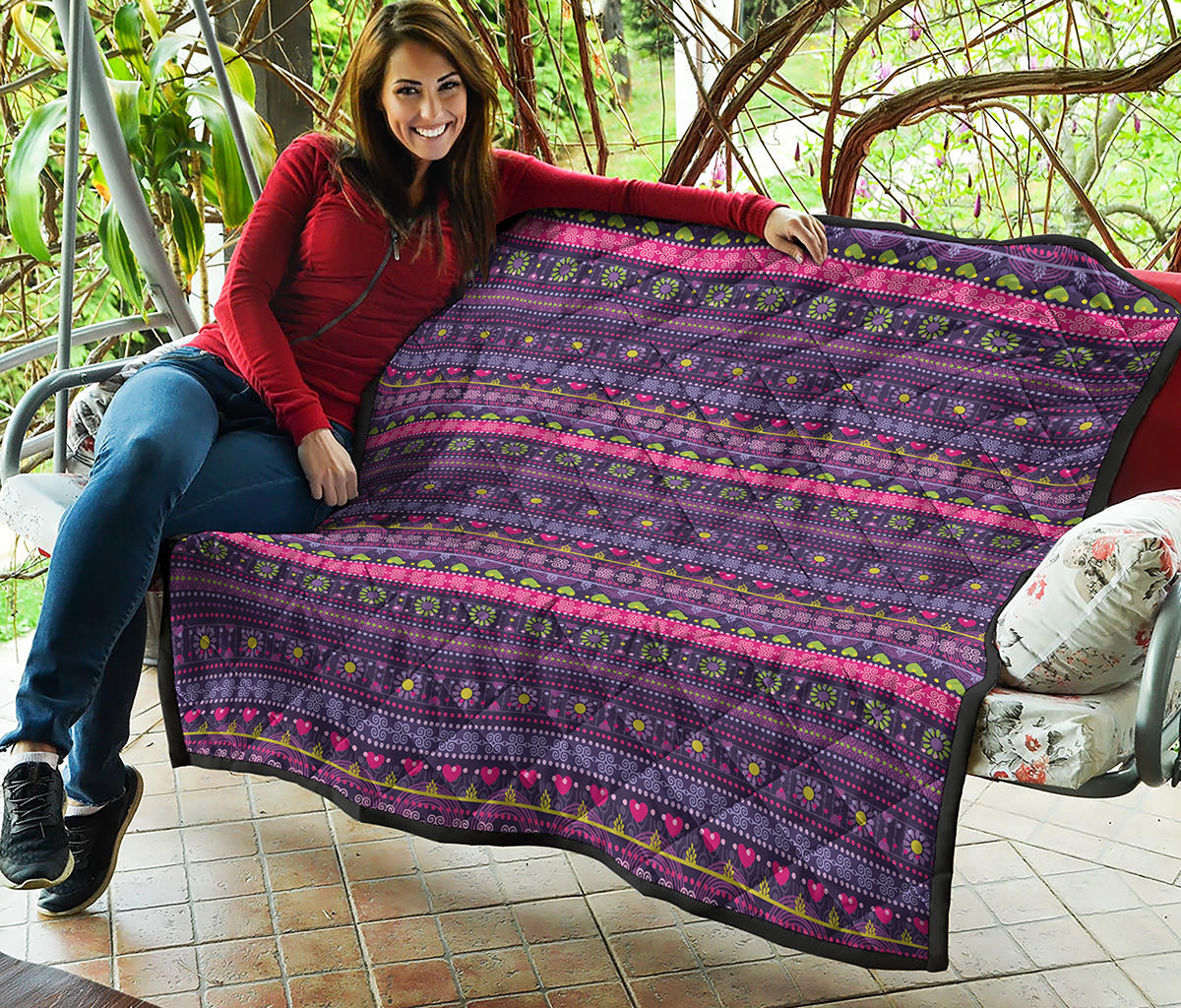 Purple Native Tribal Pattern Print Quilt