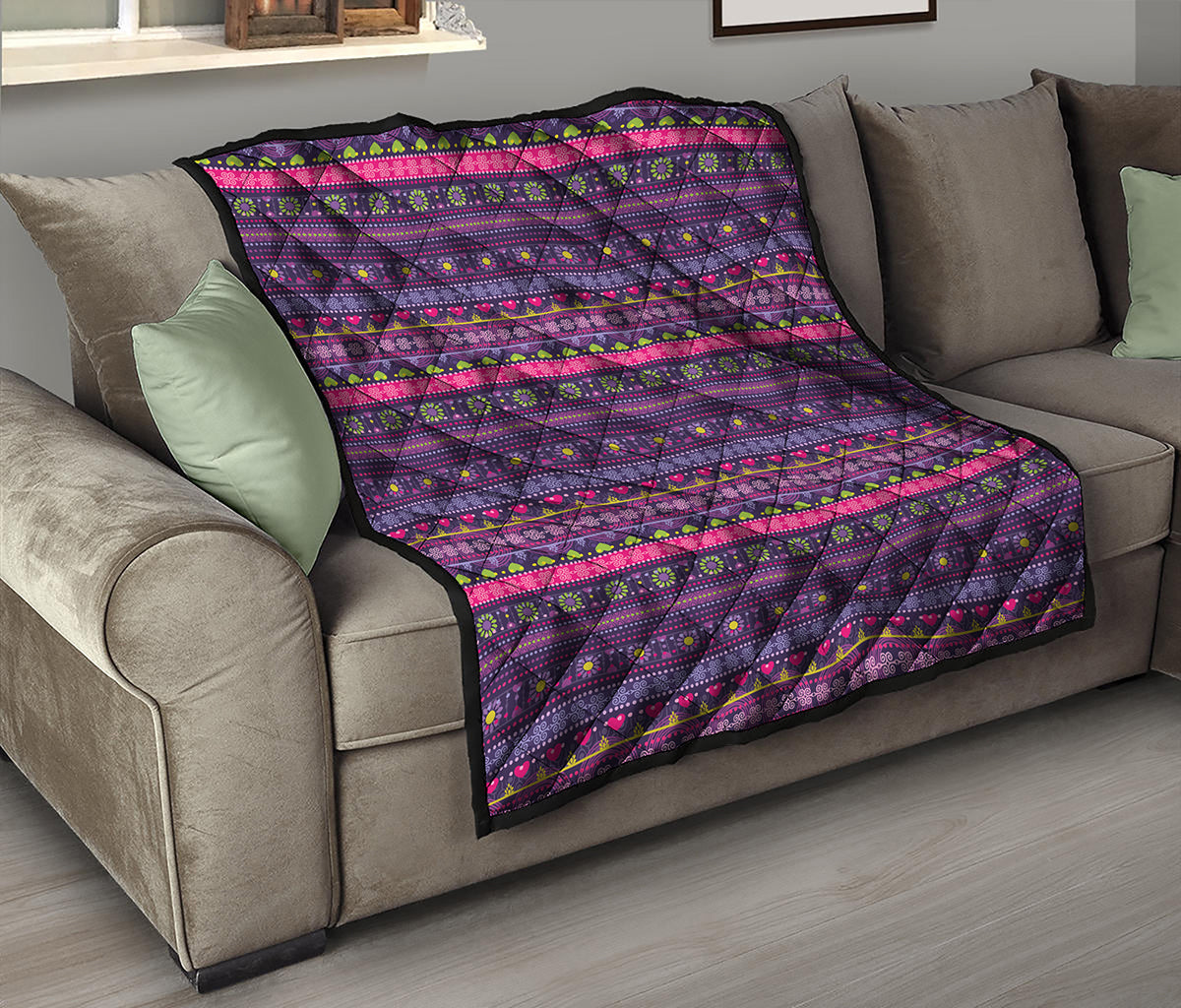 Purple Native Tribal Pattern Print Quilt