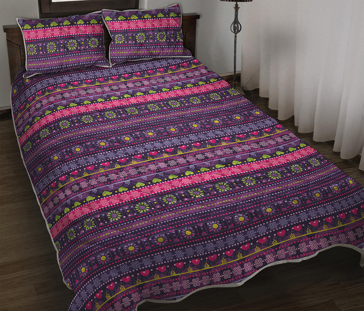 Purple Native Tribal Pattern Print Quilt Bed Set