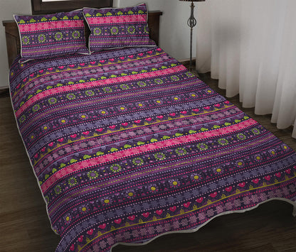 Purple Native Tribal Pattern Print Quilt Bed Set