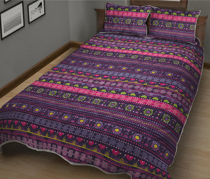Purple Native Tribal Pattern Print Quilt Bed Set