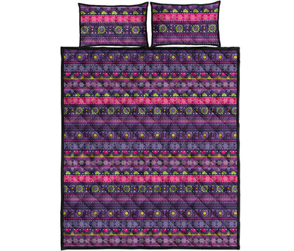 Purple Native Tribal Pattern Print Quilt Bed Set