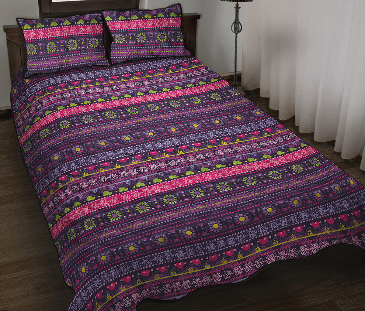 Purple Native Tribal Pattern Print Quilt Bed Set