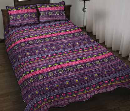 Purple Native Tribal Pattern Print Quilt Bed Set