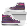 Purple Native Tribal Pattern Print White High Top Sneakers