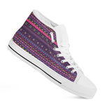Purple Native Tribal Pattern Print White High Top Shoes