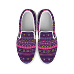 Purple Native Tribal Pattern Print White Slip On Shoes