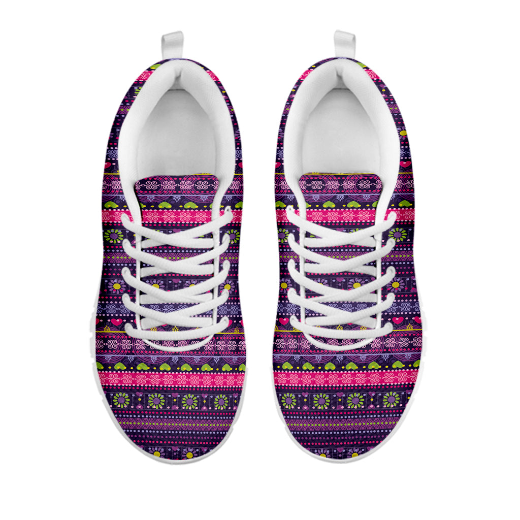 Purple Native Tribal Pattern Print White Sneakers