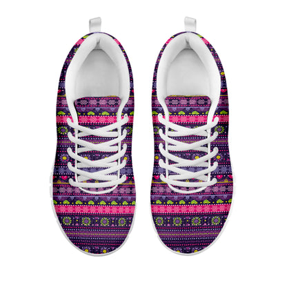 Purple Native Tribal Pattern Print White Sneakers