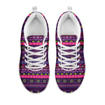 Purple Native Tribal Pattern Print White Sneakers