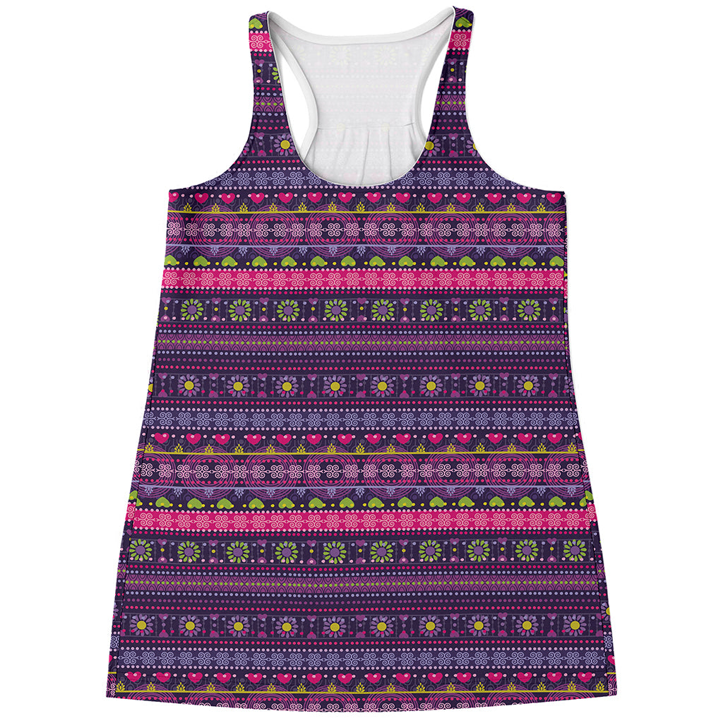 Purple Native Tribal Pattern Print Women's Racerback Tank Top