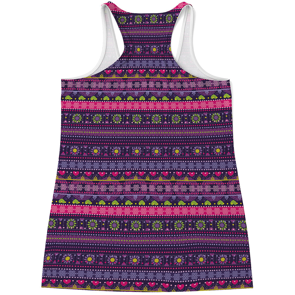 Purple Native Tribal Pattern Print Women's Racerback Tank Top