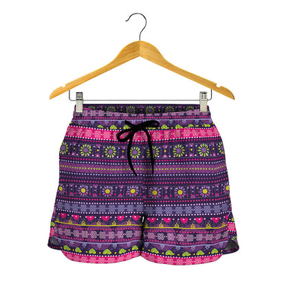 Purple Native Tribal Pattern Print Women's Shorts