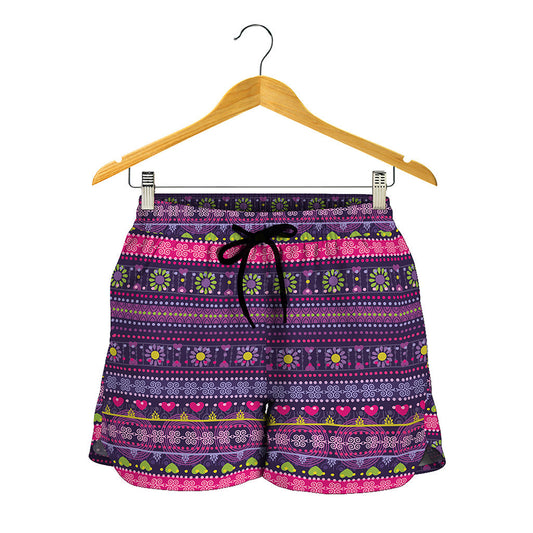 Purple Native Tribal Pattern Print Women's Shorts
