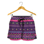Purple Native Tribal Pattern Print Women's Shorts