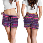Purple Native Tribal Pattern Print Women's Shorts