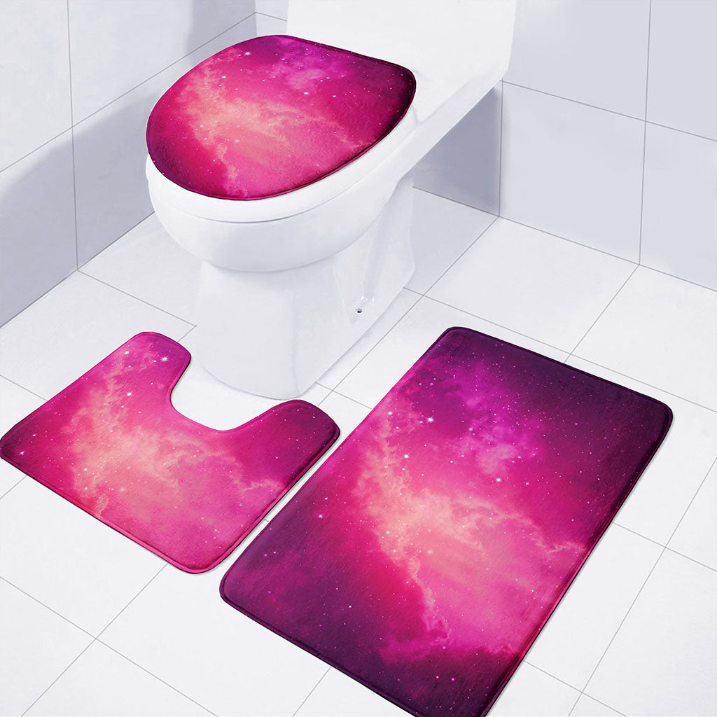 Purple Nebula Cloud Galaxy Space Print 3 Piece Bath Mat Set