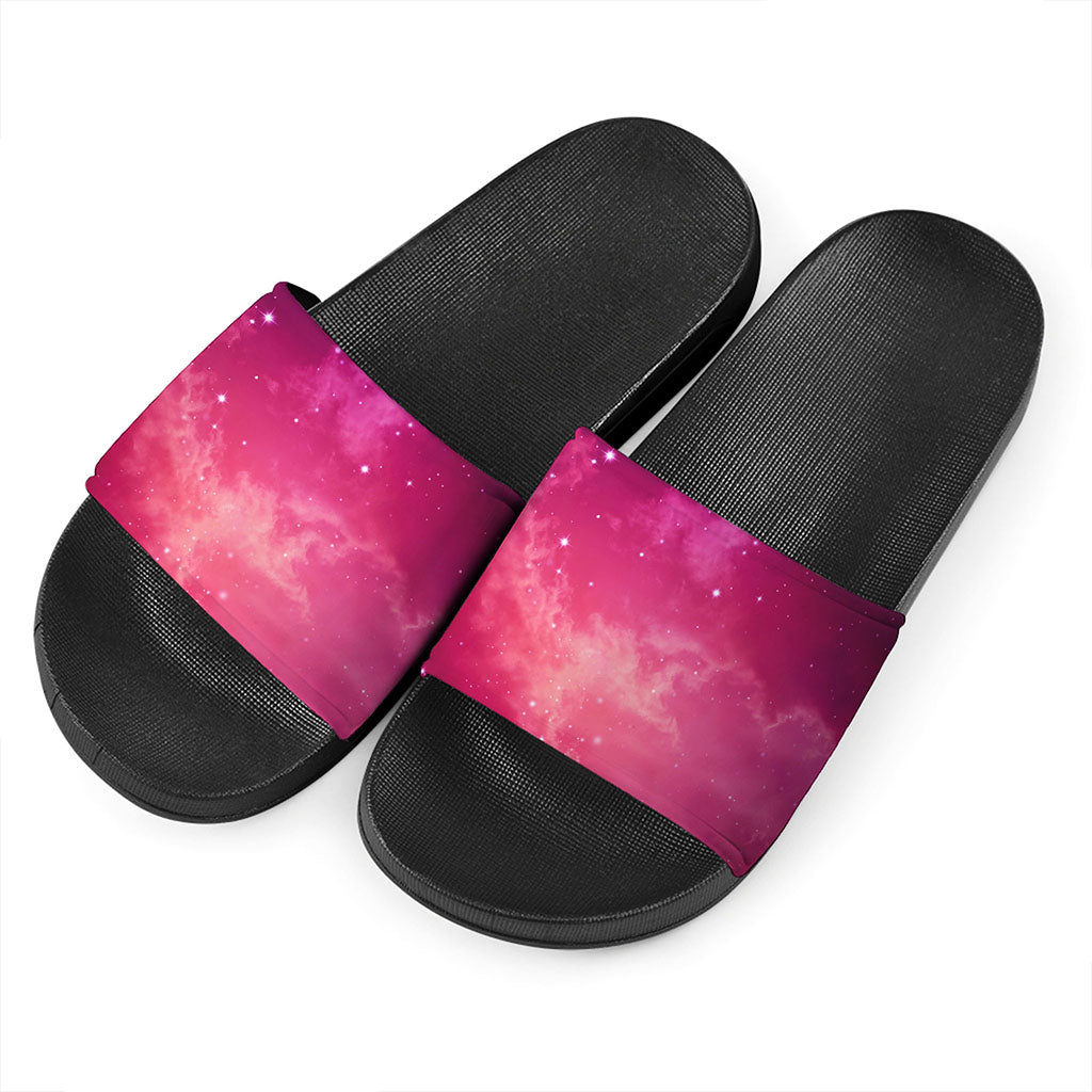 Purple Nebula Cloud Galaxy Space Print Black Slide Sandals