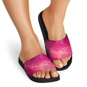 Purple Nebula Cloud Galaxy Space Print Black Slide Sandals