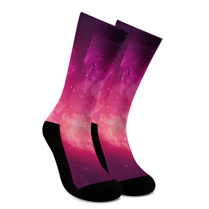 Purple Nebula Cloud Galaxy Space Print Crew Socks