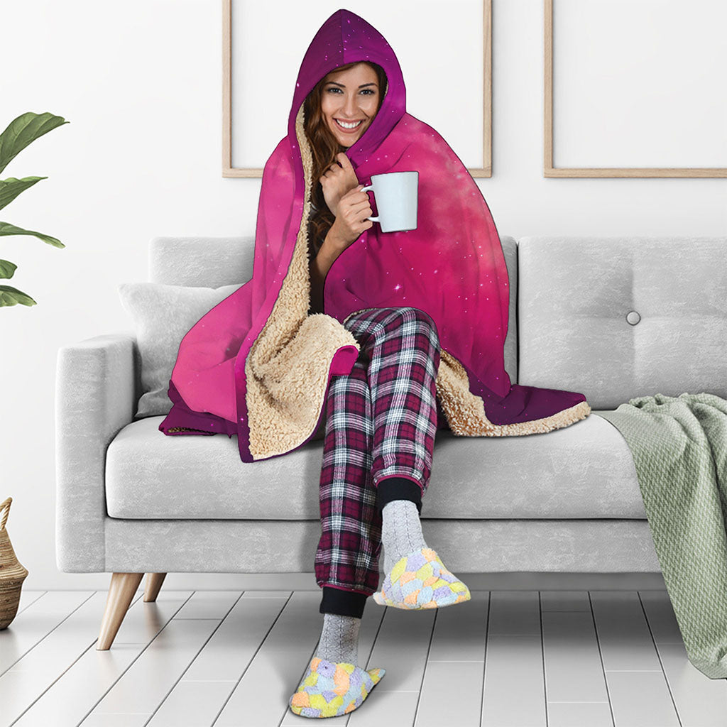 Purple Nebula Cloud Galaxy Space Print Hooded Blanket