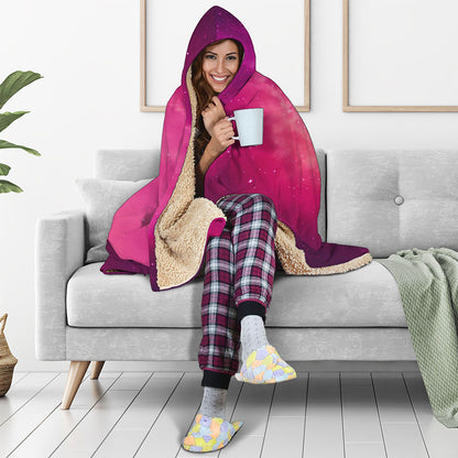 Purple Nebula Cloud Galaxy Space Print Hooded Blanket