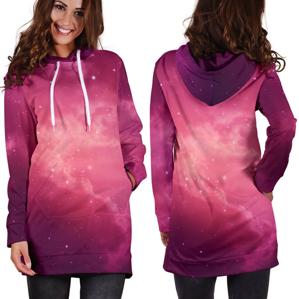Purple Nebula Cloud Galaxy Space Print Hoodie Dress GearFrost