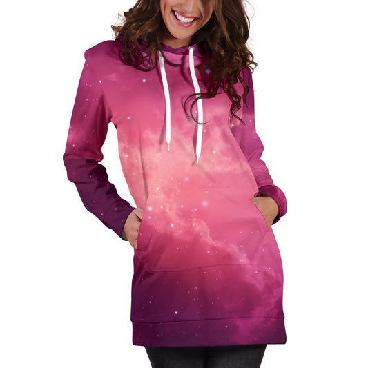 Purple Nebula Cloud Galaxy Space Print Hoodie Dress GearFrost
