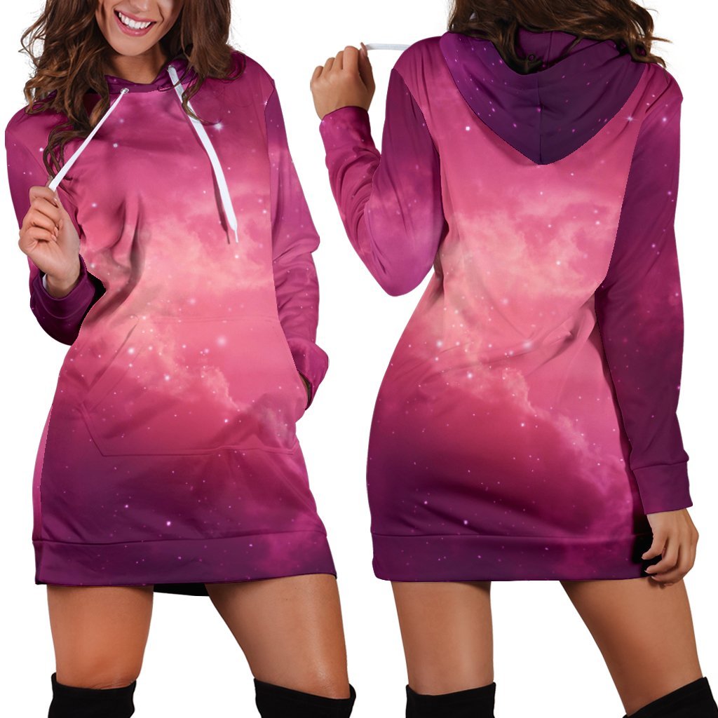 Purple Nebula Cloud Galaxy Space Print Hoodie Dress GearFrost