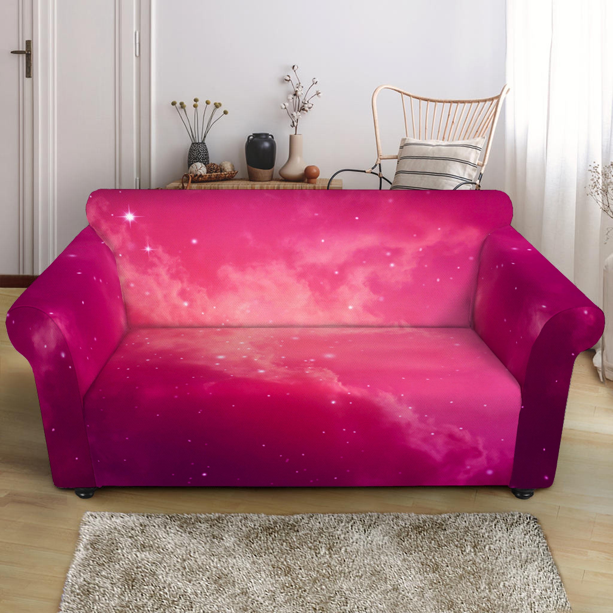 Purple Nebula Cloud Galaxy Space Print Loveseat Slipcover