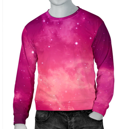 Purple Nebula Cloud Galaxy Space Print Men's Crewneck Sweatshirt GearFrost