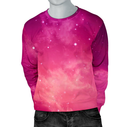 Purple Nebula Cloud Galaxy Space Print Men's Crewneck Sweatshirt GearFrost