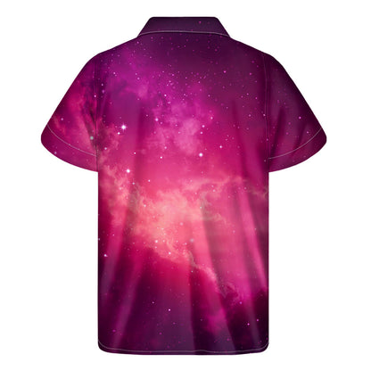 Purple Nebula Cloud Galaxy Space Print Men's Short Sleeve Shirt