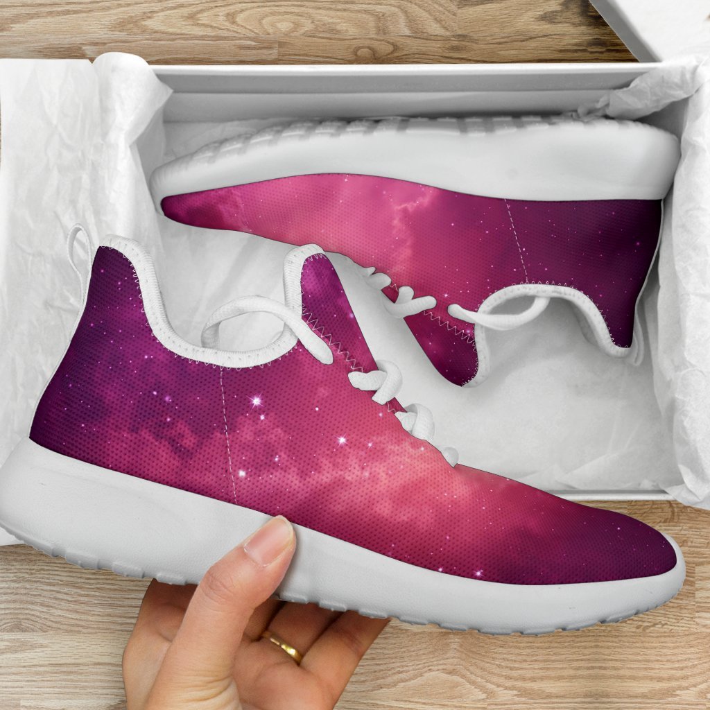 Purple Nebula Cloud Galaxy Space Print Mesh Knit Shoes GearFrost