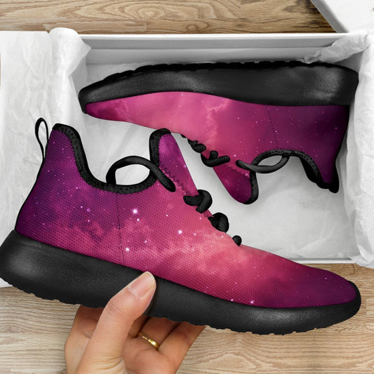 Purple Nebula Cloud Galaxy Space Print Mesh Knit Shoes GearFrost