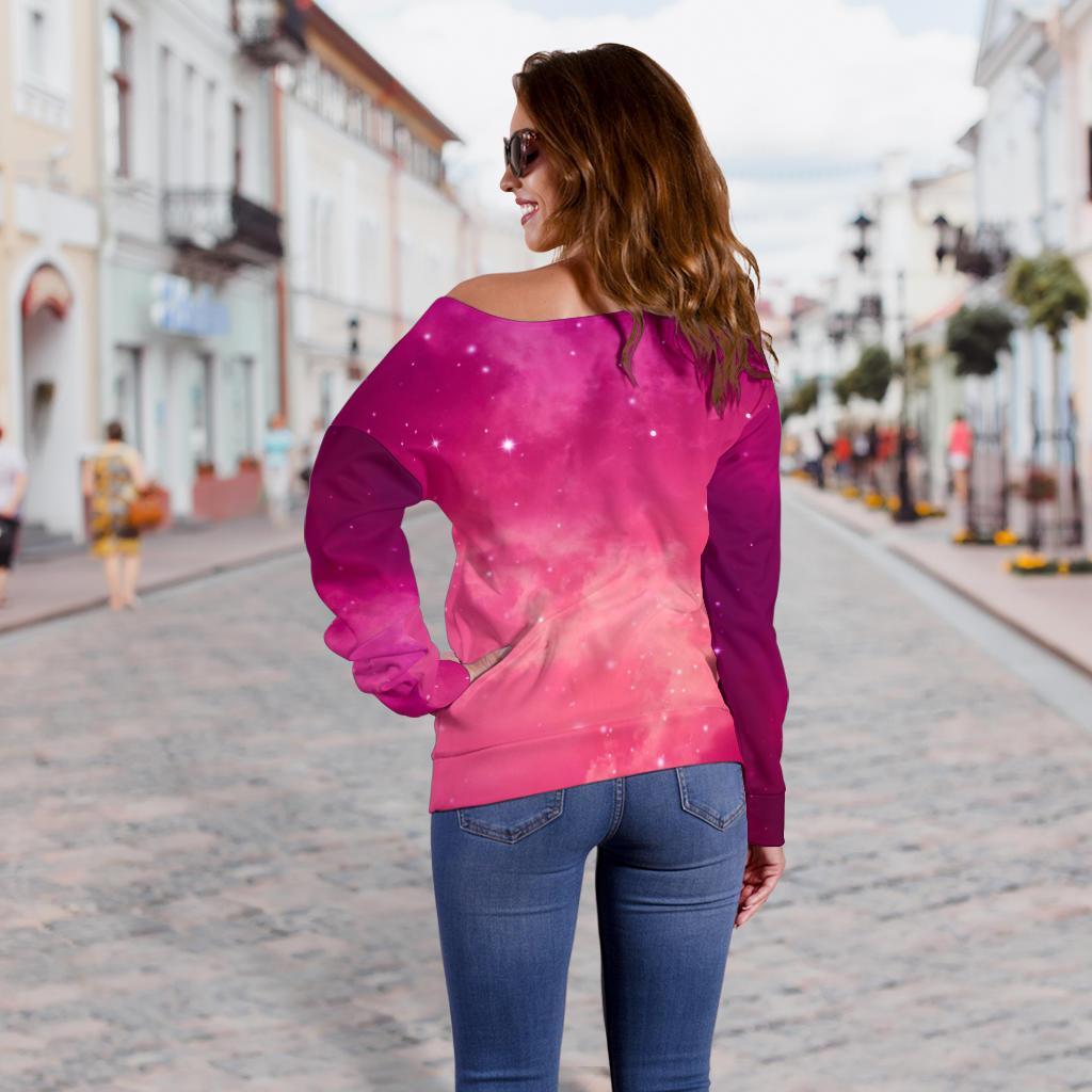 Purple Nebula Cloud Galaxy Space Print Off Shoulder Sweatshirt GearFrost