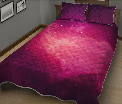 Purple Nebula Cloud Galaxy Space Print Quilt Bed Set