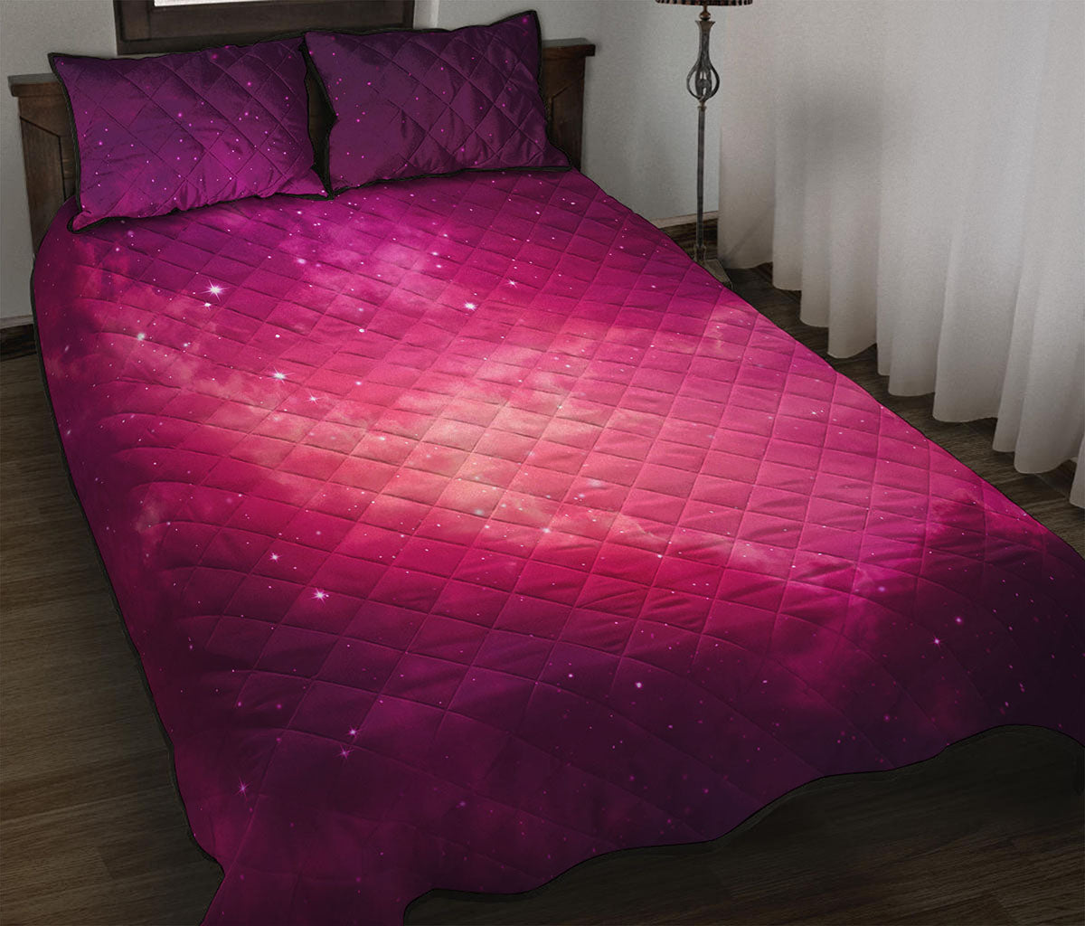 Purple Nebula Cloud Galaxy Space Print Quilt Bed Set