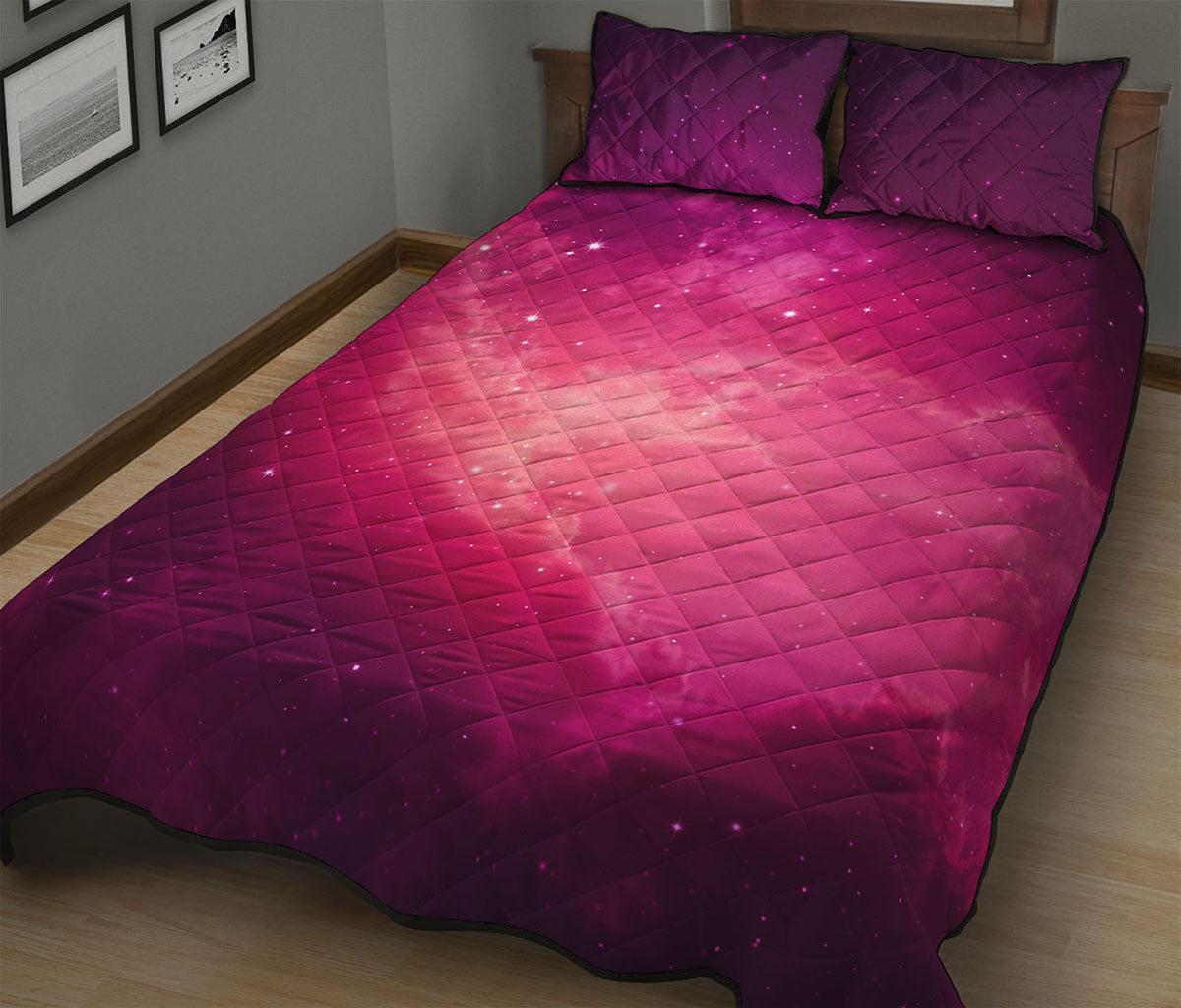 Purple Nebula Cloud Galaxy Space Print Quilt Bed Set