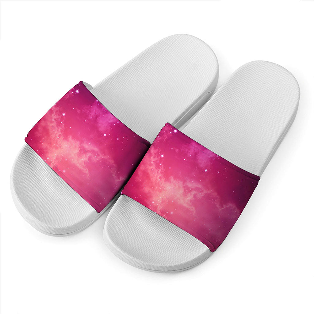 Purple Nebula Cloud Galaxy Space Print White Slide Sandals