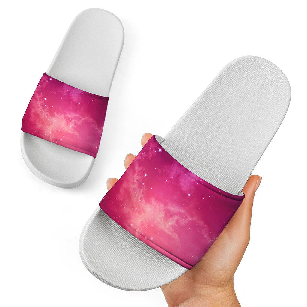 Purple Nebula Cloud Galaxy Space Print White Slide Sandals